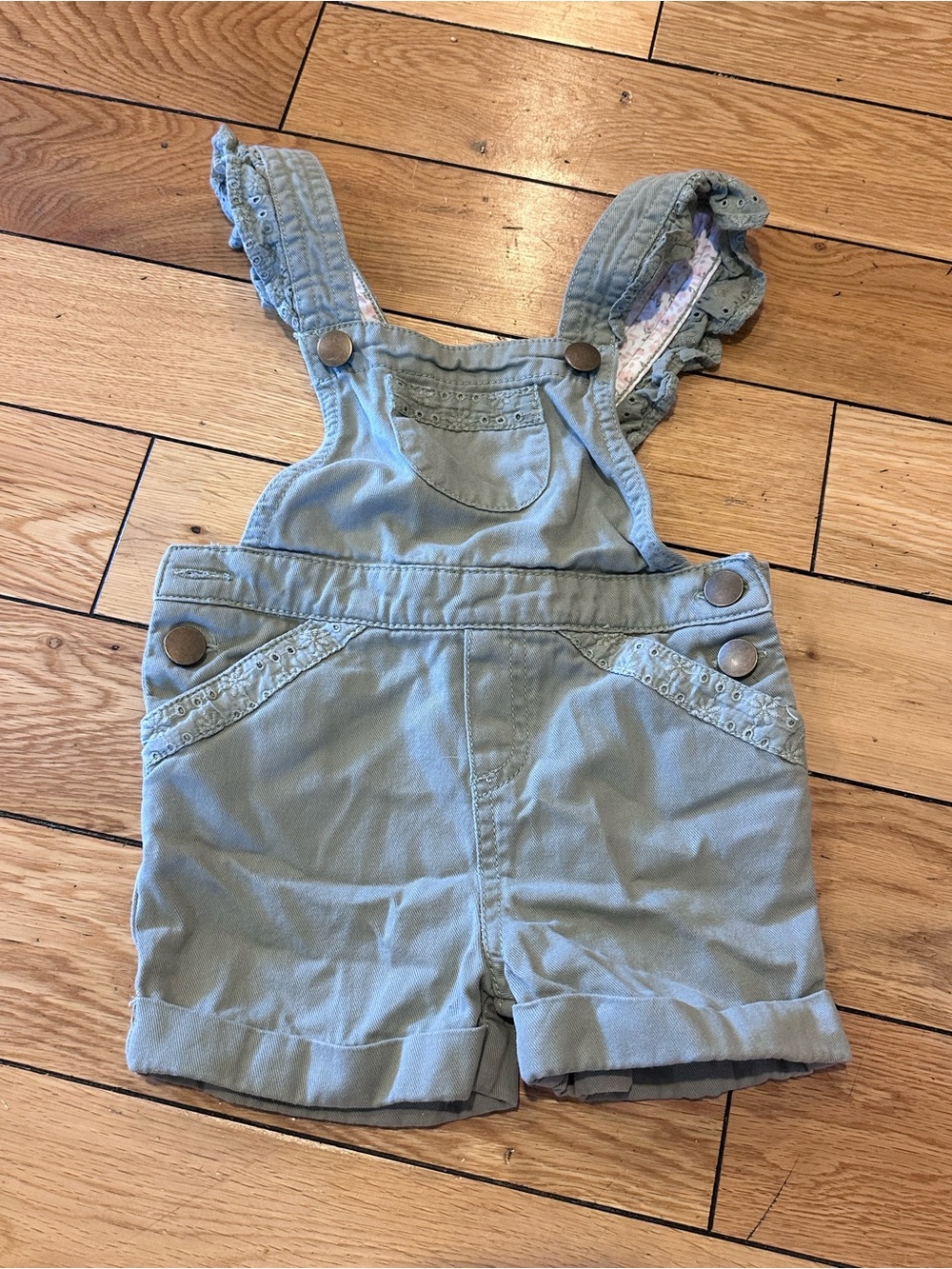 Artisan Ny Sage Green Ruffle-Strap Short Overalls